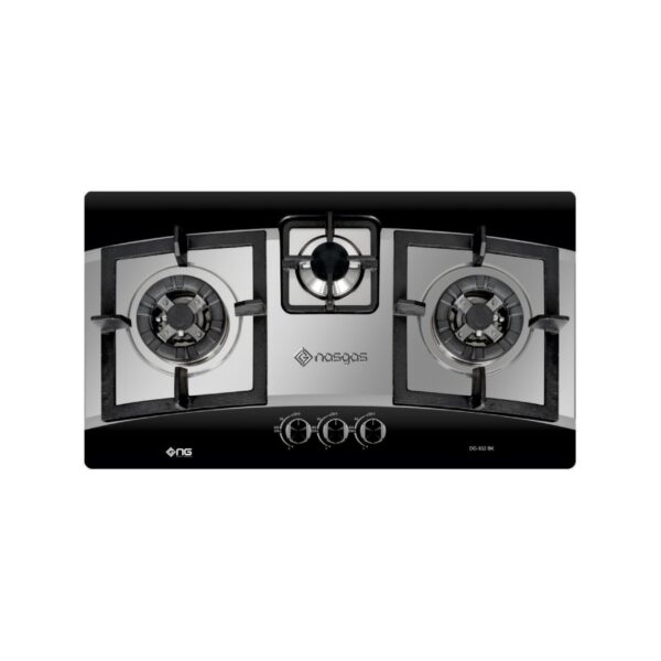 NasGas DG‑932 BK, 3‑Burner, Steel‑Top, Built‑In Gas Hob