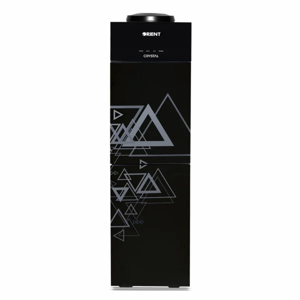 Orient Crystal 3 Taps Triangle Black Glass Door Water Dispenser, Hot, Cold & Normal with Built-In Fridge